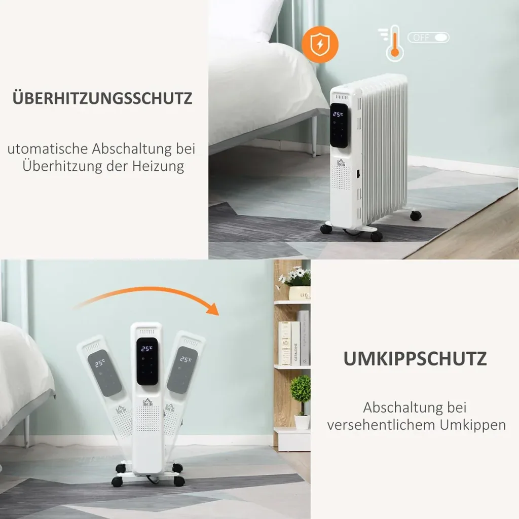 Ölradiator tragbar elektrisch Heizkörper 2290-2720W 3 Heizstufen 24-Stunden-Timing mit 4 Rollen Stahl 50,5 x 24 x 63 cm