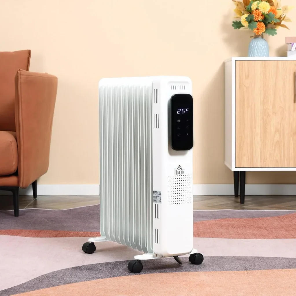 Ölradiator tragbar elektrisch Heizkörper 2290-2720W 3 Heizstufen 24-Stunden-Timing mit 4 Rollen Stahl 50,5 x 24 x 63 cm