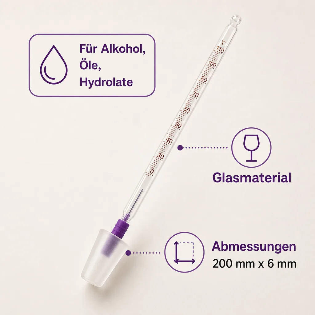 Thermometer mit Silikonkorken: Präzise Temperaturmessung für Alkohol, Öle & Hydrolate
