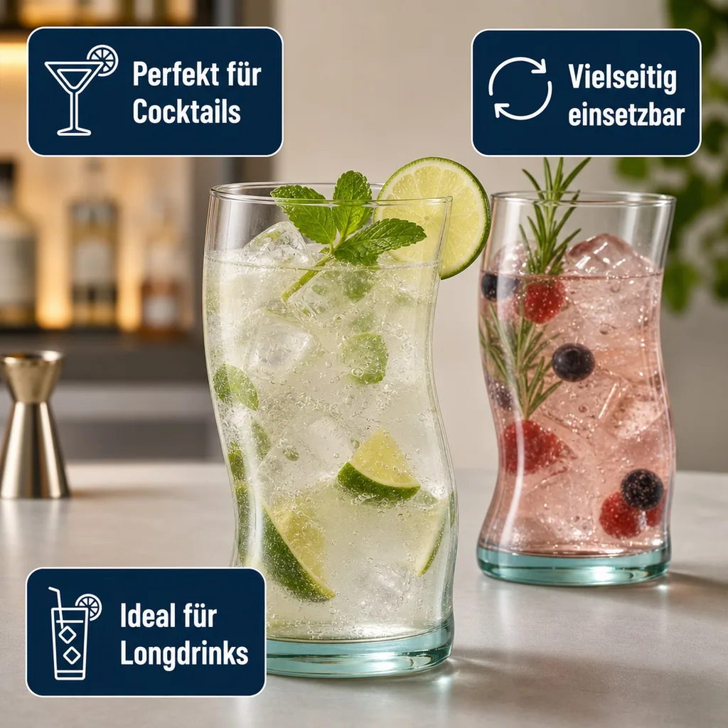 Cocktailgläser, Longdrinkgläser, Trinkgläser 4er-Set - Amorf, 440 ml - Perfekt für Cocktails & Longdrinks