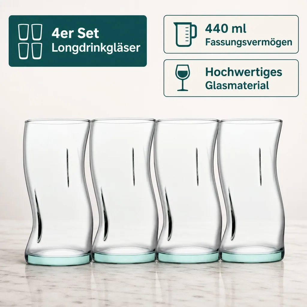 Cocktailgläser, Longdrinkgläser, Trinkgläser 4er-Set - Amorf, 440 ml - Perfekt für Cocktails & Longdrinks