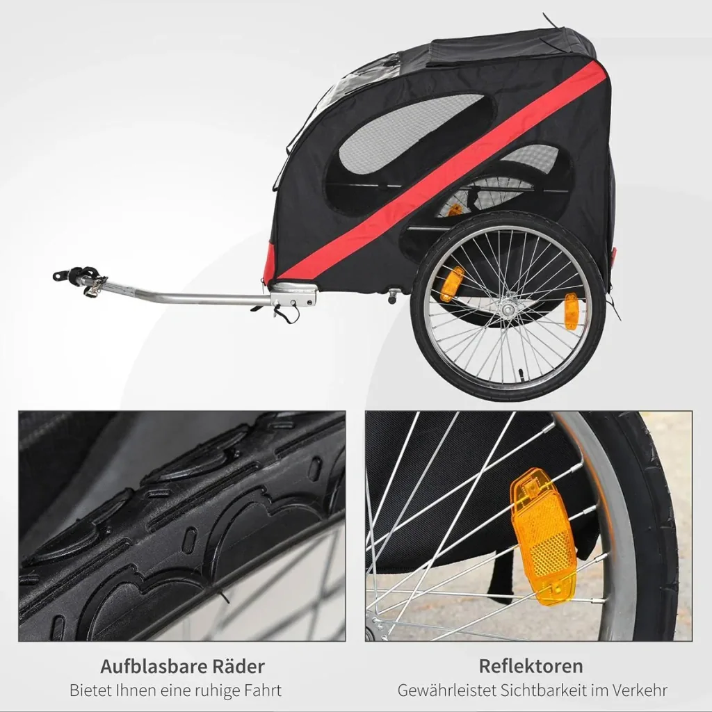 Fahrradanhänger für Hunde schwarz, rot