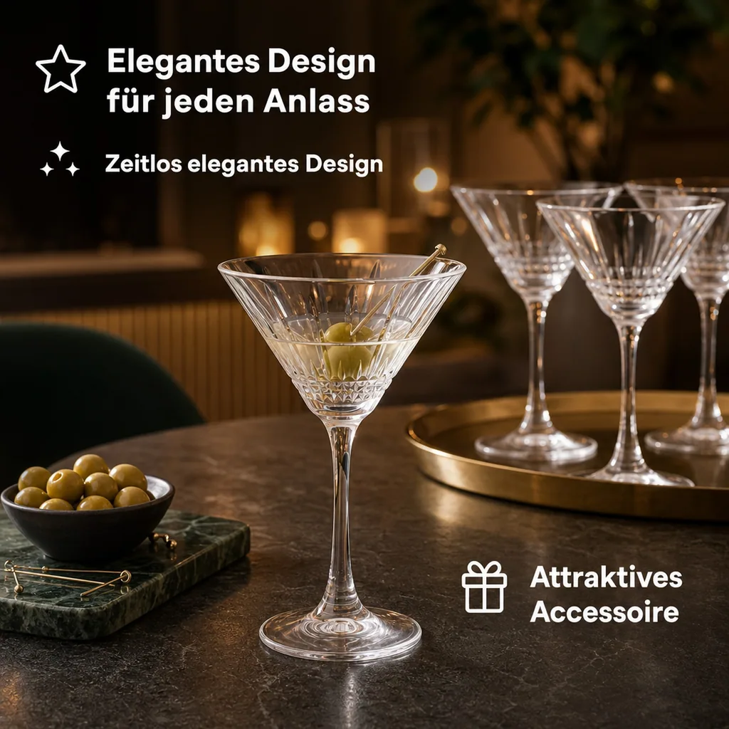 Cocktailgläser, Trinkgläser 6er-Set - Elysia, 220 ml - elegantes Design, spülmaschinenfest, ideal für Cocktails