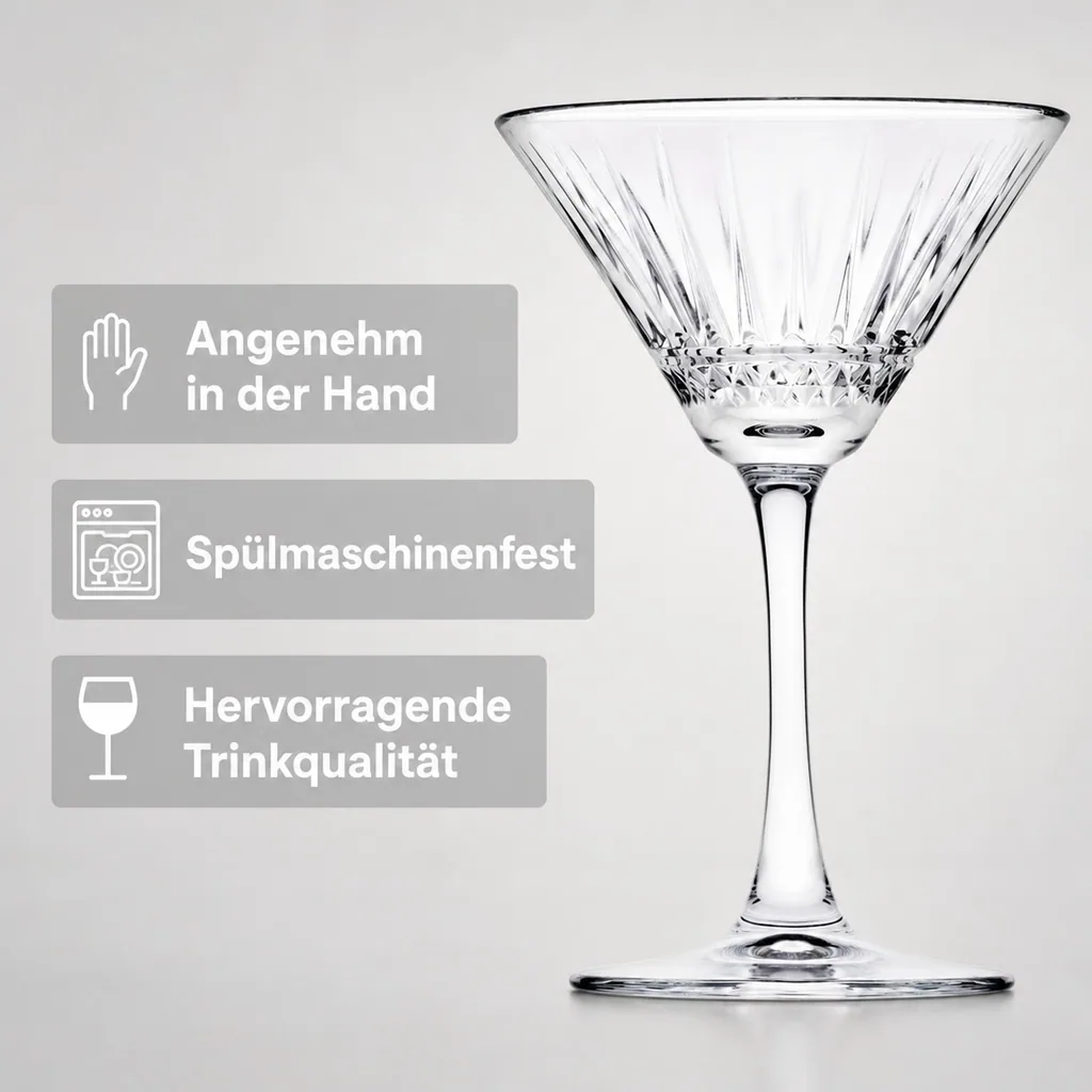 Cocktailgläser, Trinkgläser 6er-Set - Elysia, 220 ml - elegantes Design, spülmaschinenfest, ideal für Cocktails