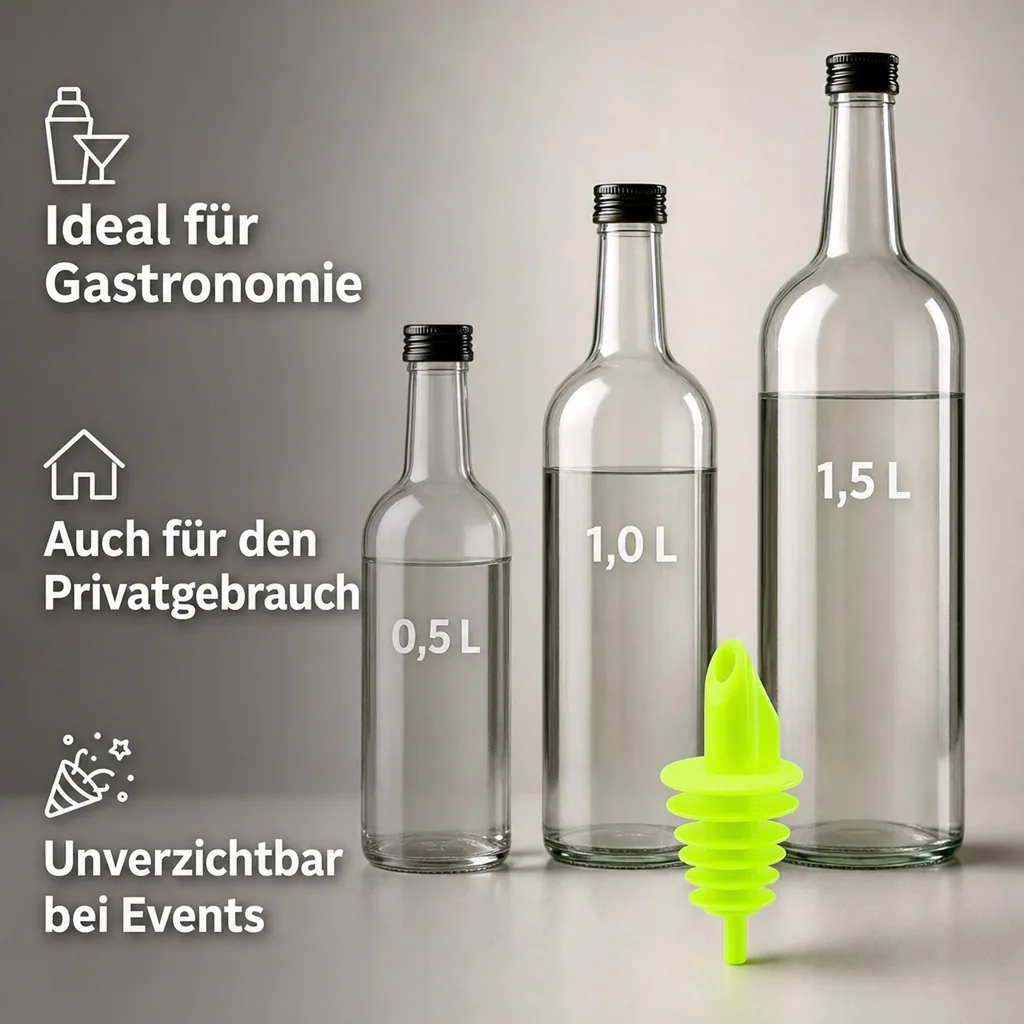 Ausgießer, Flaschenausgießer, Schnaps Dosierer für Flaschen Billy Neon Gelb - für fast alle Flaschengrößen von 0,5 - 1,5 L, 1 Stück
