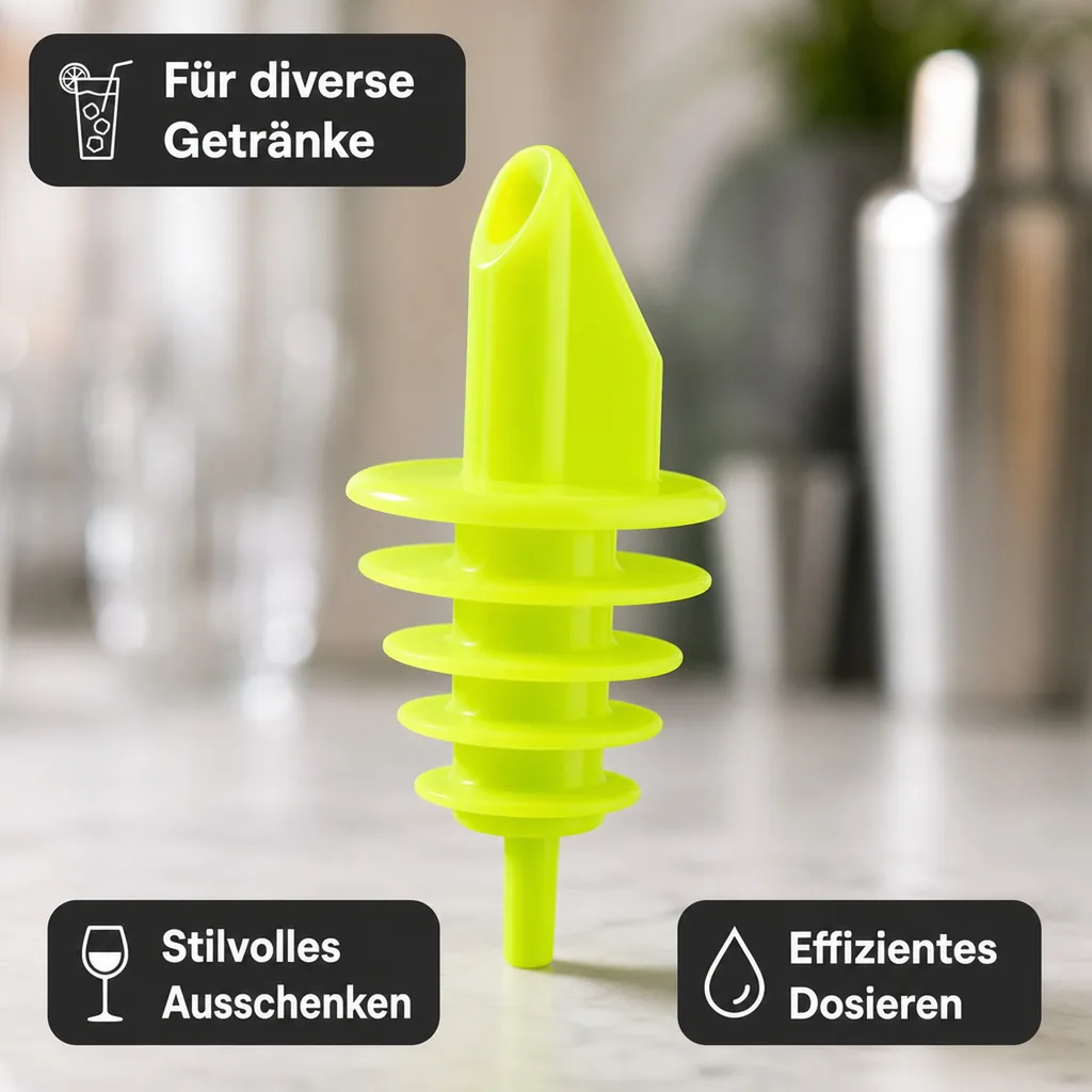 Ausgießer, Flaschenausgießer, Schnaps Dosierer für Flaschen Billy Neon Gelb - für fast alle Flaschengrößen von 0,5 - 1,5 L, 1 Stück