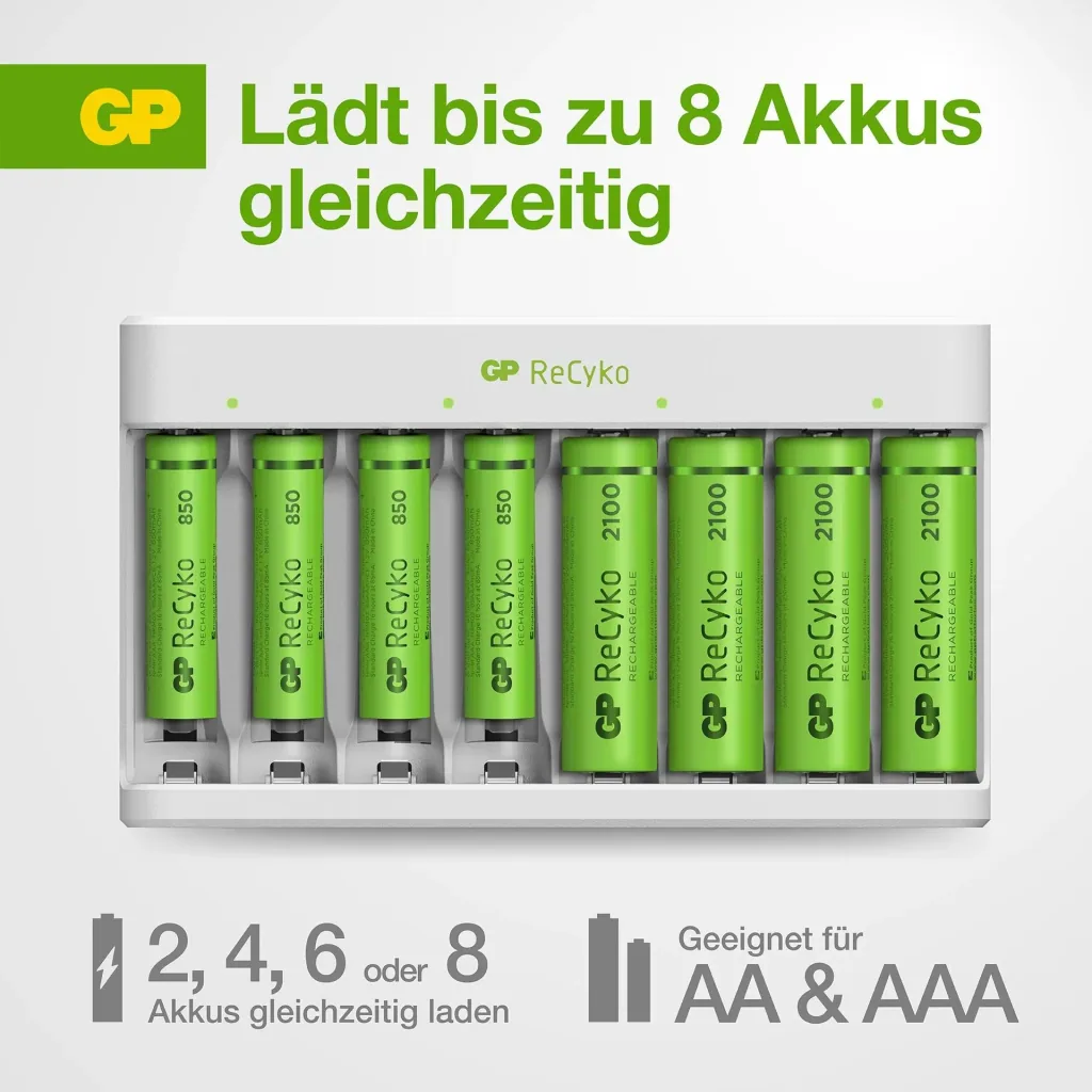 USB Ladegerät für 8 AA/AAA NiMH Akkus inkl. 4 ReCyko Mignon Akkus 2100 mAh + 4 ReCyko Micro Akkus 850 mAh