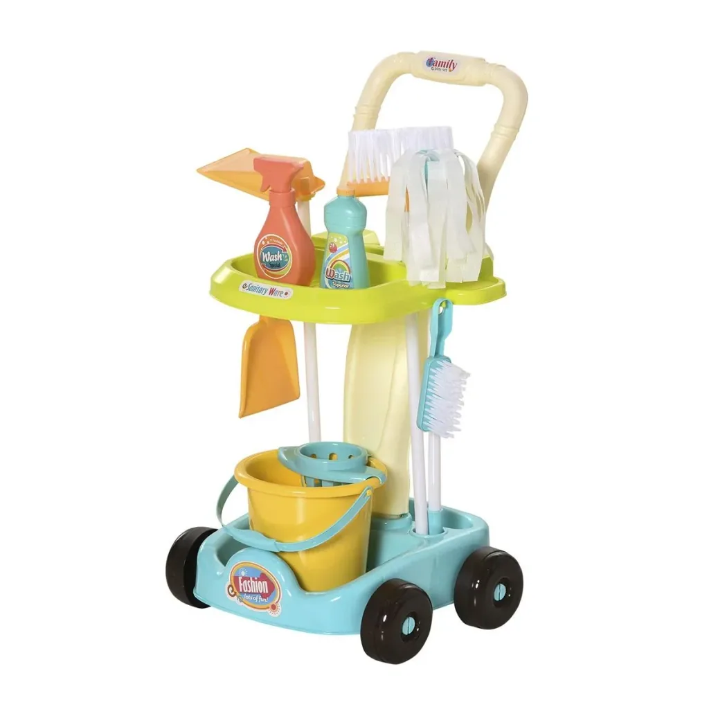 Besenwagen Putzwagen mit Zubehör Putzset für Kinder Rollenspiel Reinigungsspielzeug 17 Stück mit Besen Mopp Kehrschaufel