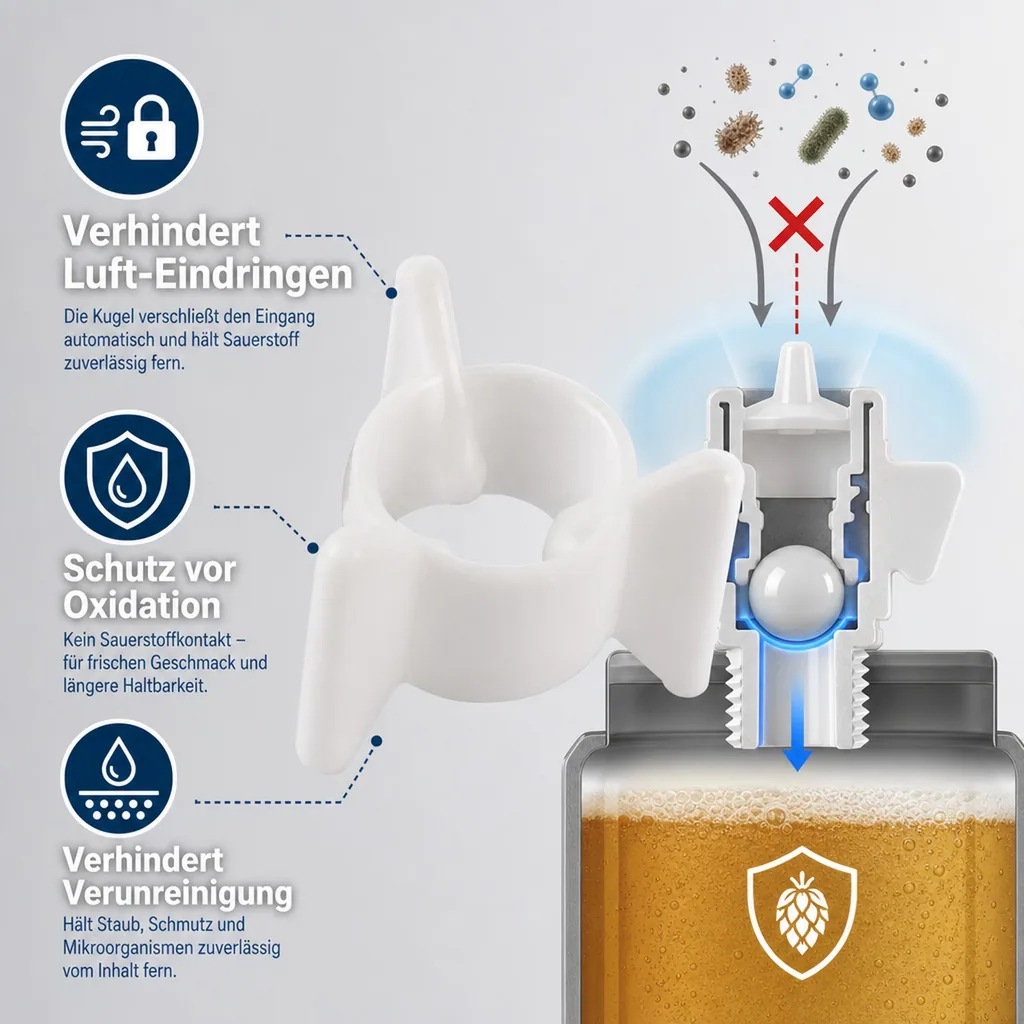 Kugelsicherung für Keg - Verschluss (Hiwi und Micro Matic), Bier frisch halten & Druck sichern