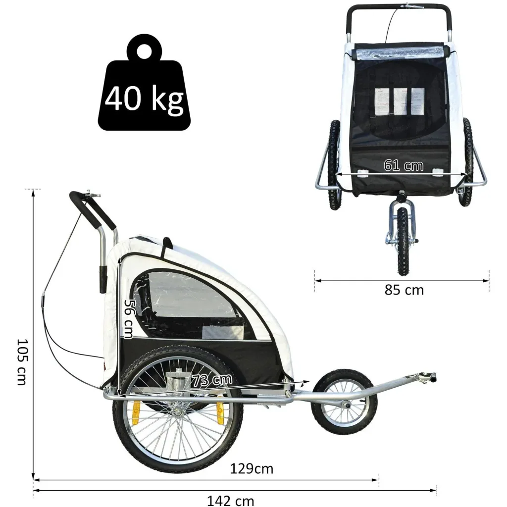 Fahrradanhänger UND Fahrradbuggy 2-in-1 weiß/schwarz
