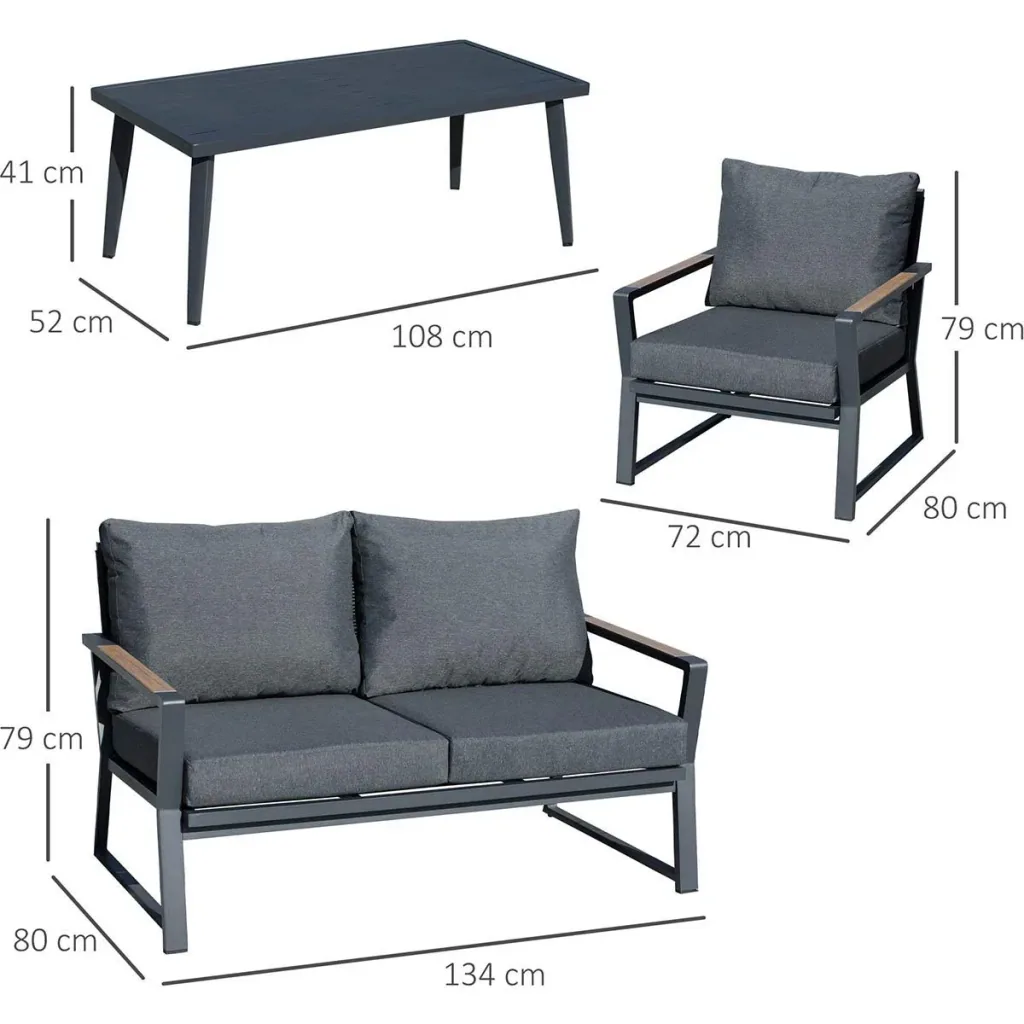 4-teiliges Gartenmöbel-Set mit Sofa, Stühlen und Beistelltisch dunkelgrau