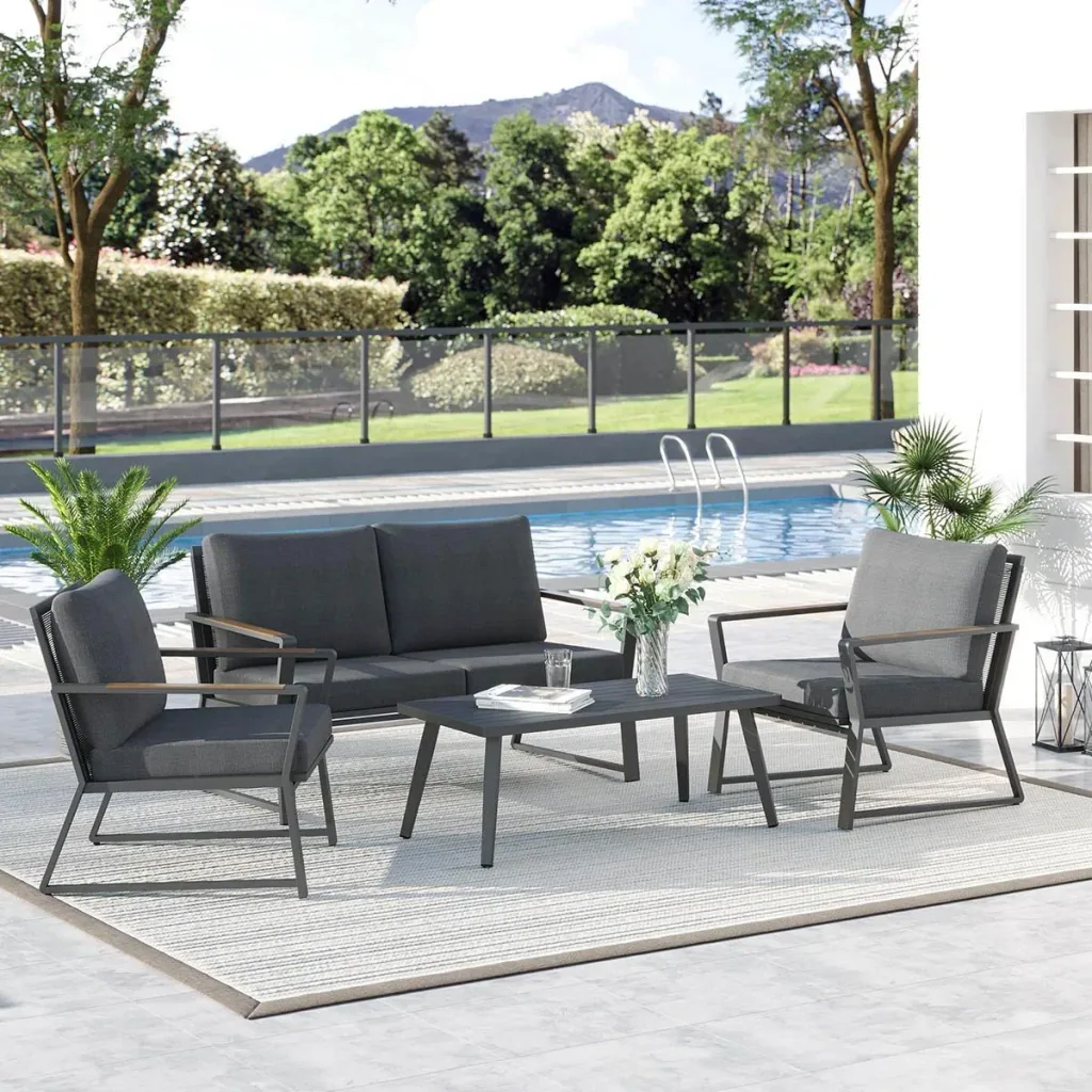 4-teiliges Gartenmöbel-Set mit Sofa, Stühlen und Beistelltisch dunkelgrau