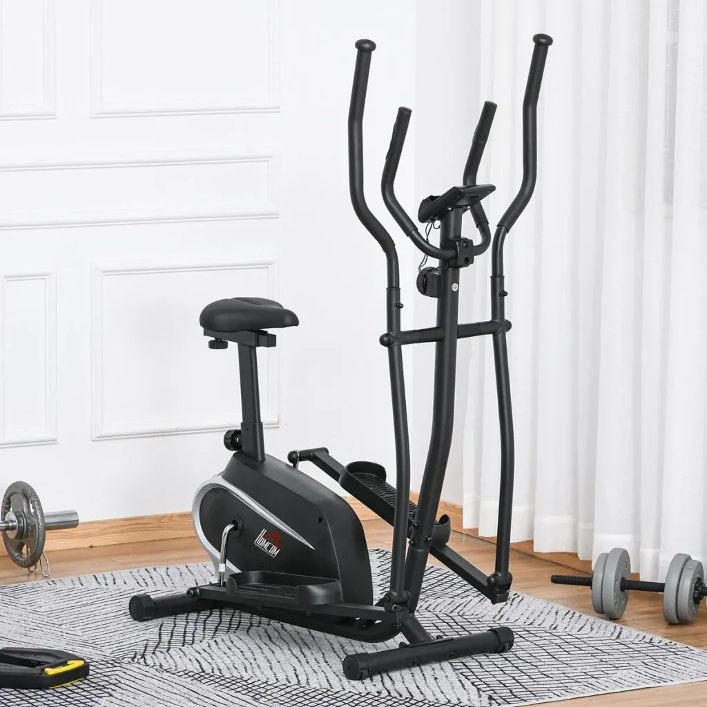 Crosstrainer Ellipsentrainer mit 8 Magnetwiderstandsstufen Heimtrainer mit LCD Monitor Stahl PVC ABS Schwarz 103 x 62 x