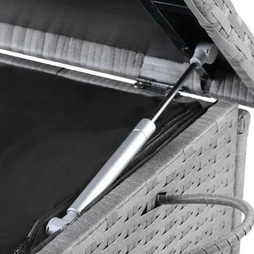 Aufbewahrungsbox Garten Poly Rattan Wasserdicht rollbar grau 122x56x61 cm