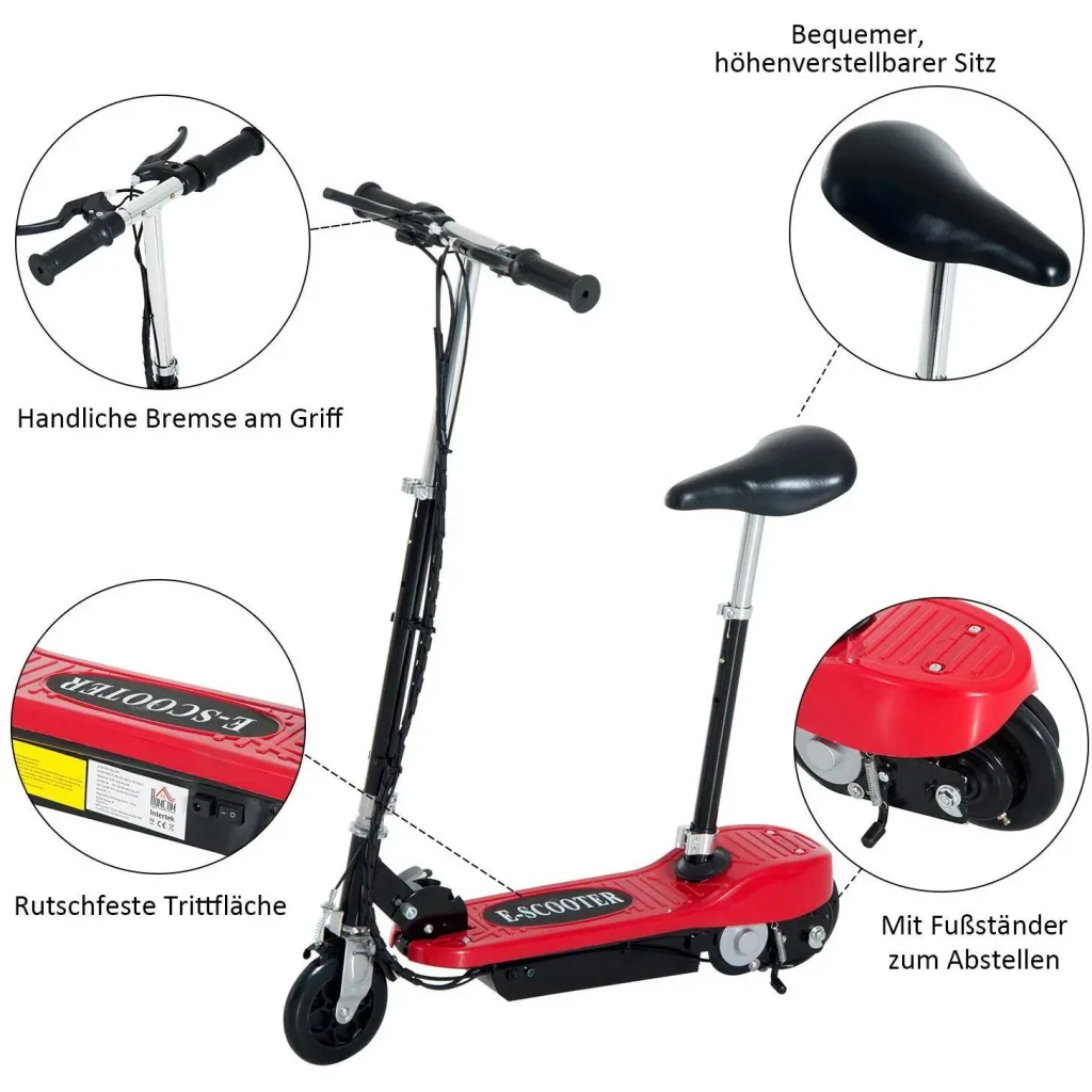 Elektroroller Kinderroller mit Sitz Cityroller 120W Rot