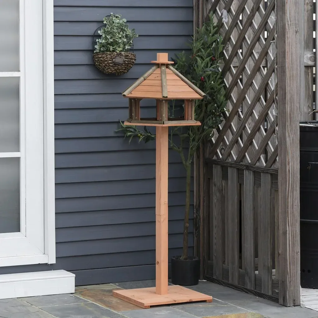 Vogelhaus hölzerner Vogelvilla Futterhaus Vogelständer Vogel-Tischvogelhaus Spielstand mit wasserfestem Dach für den Aus