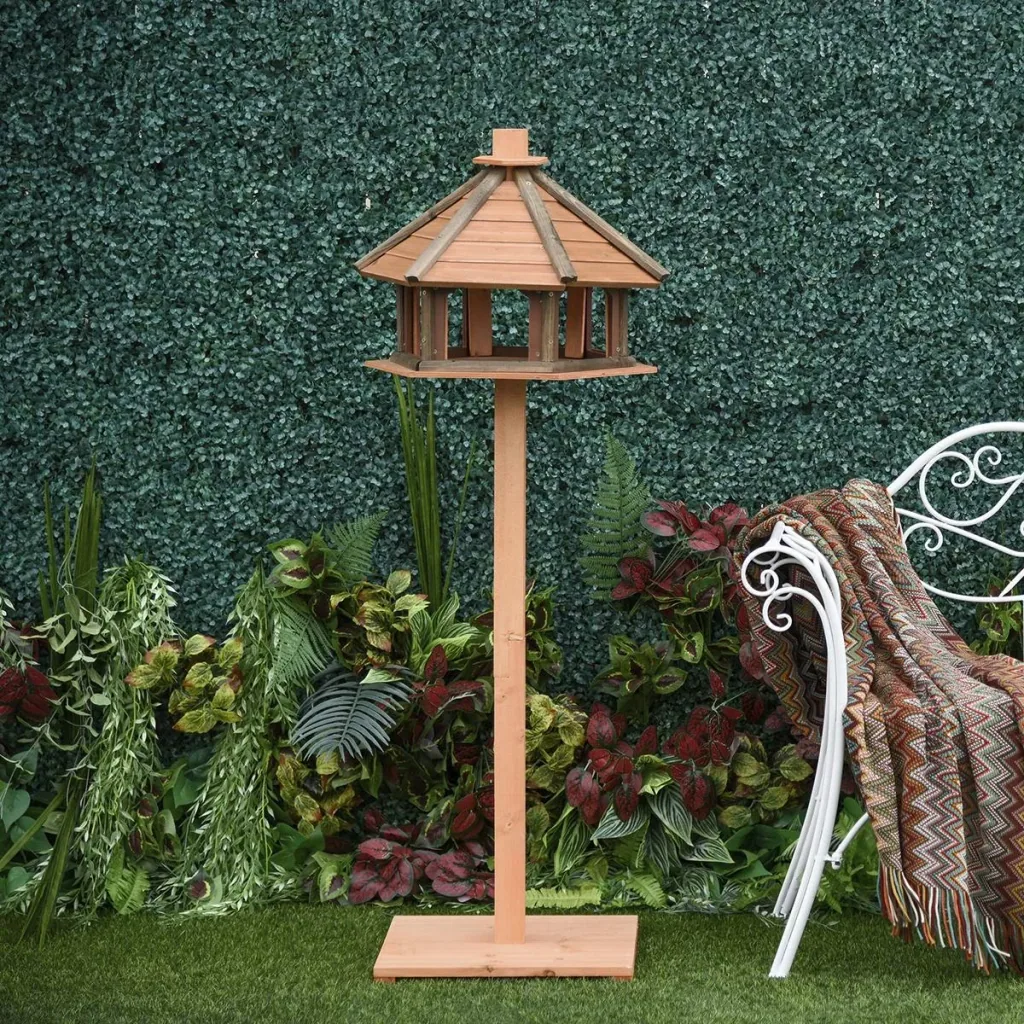 Vogelhaus hölzerner Vogelvilla Futterhaus Vogelständer Vogel-Tischvogelhaus Spielstand mit wasserfestem Dach für den Aus