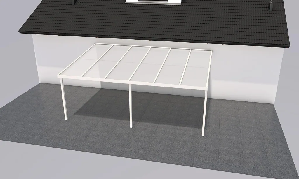 Terrassendach Premium, weiß, 6110 x 4060 mm - Polycarbonat Stegplatten 16 mm, opal