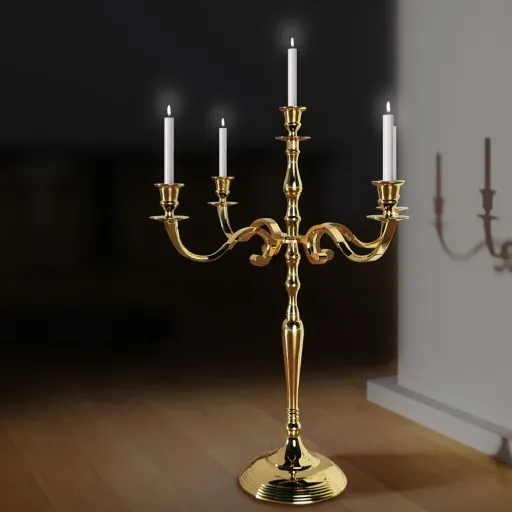 Kerzenhalter gold glänzendes Aluminium 40cm 5-armiger Kandelaber