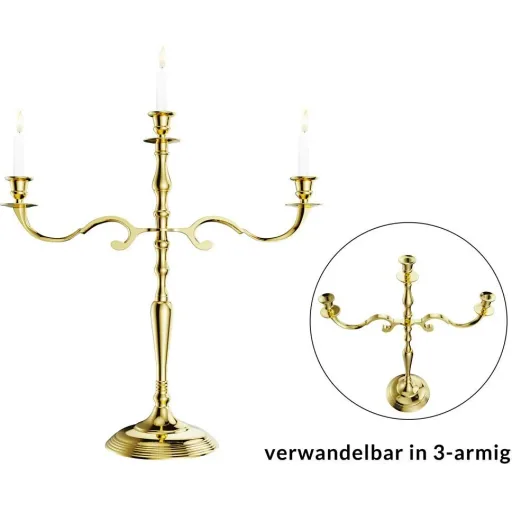 Kerzenhalter gold glänzendes Aluminium 40cm 5-armiger Kandelaber