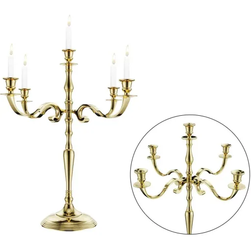 Kerzenhalter gold glänzendes Aluminium 40cm 5-armiger Kandelaber