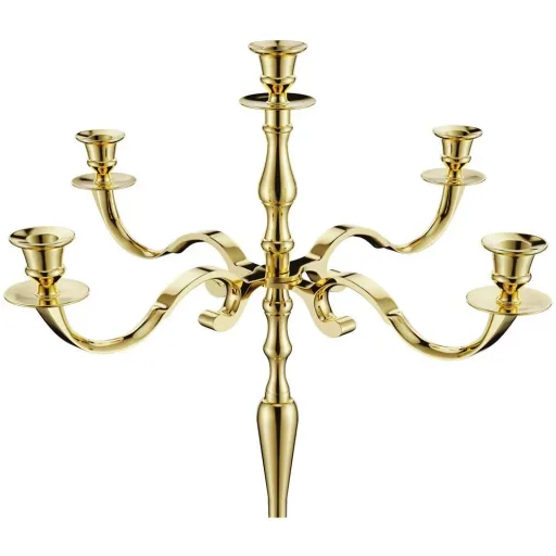 Kerzenhalter gold glänzendes Aluminium 40cm 5-armiger Kandelaber