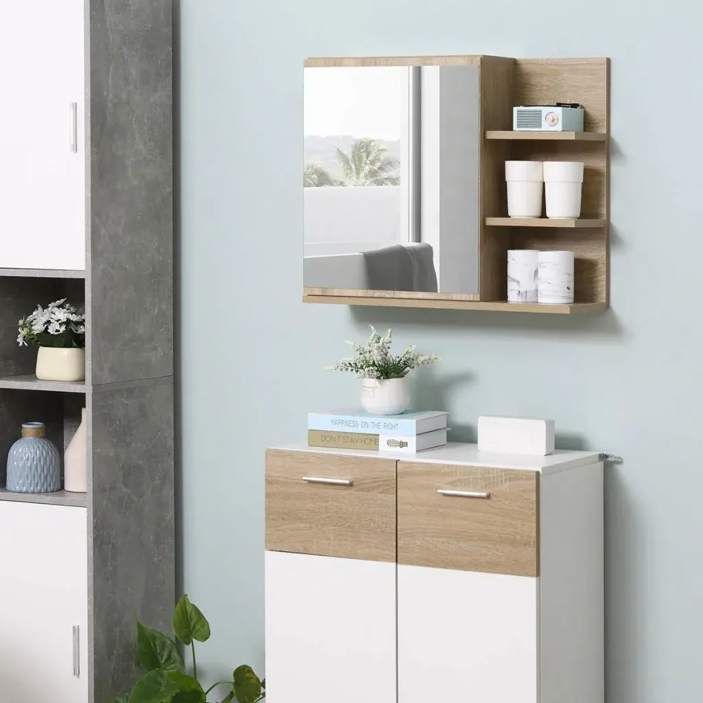 Badezimmerschrank mit Spiegel - Holzoptik - 60 x 18 x 50 cm