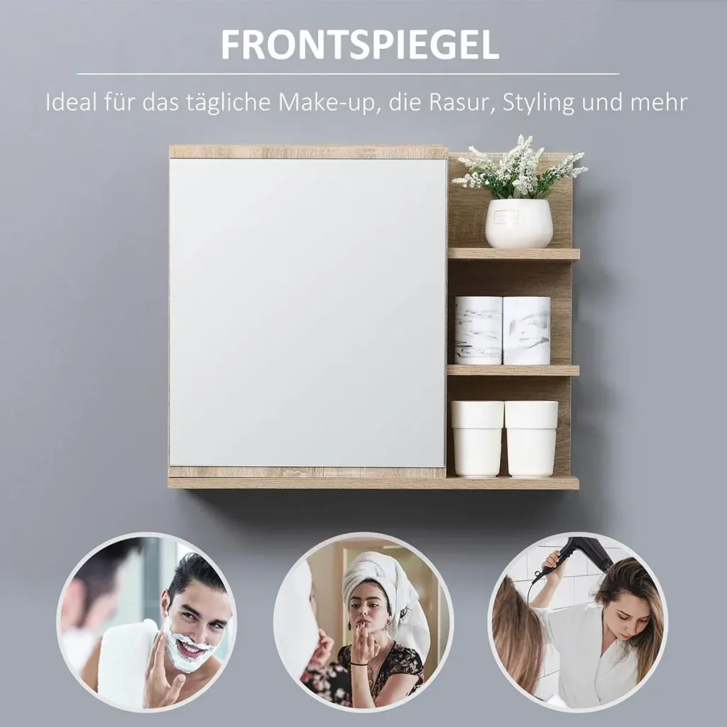 Badezimmerschrank mit Spiegel - Holzoptik - 60 x 18 x 50 cm