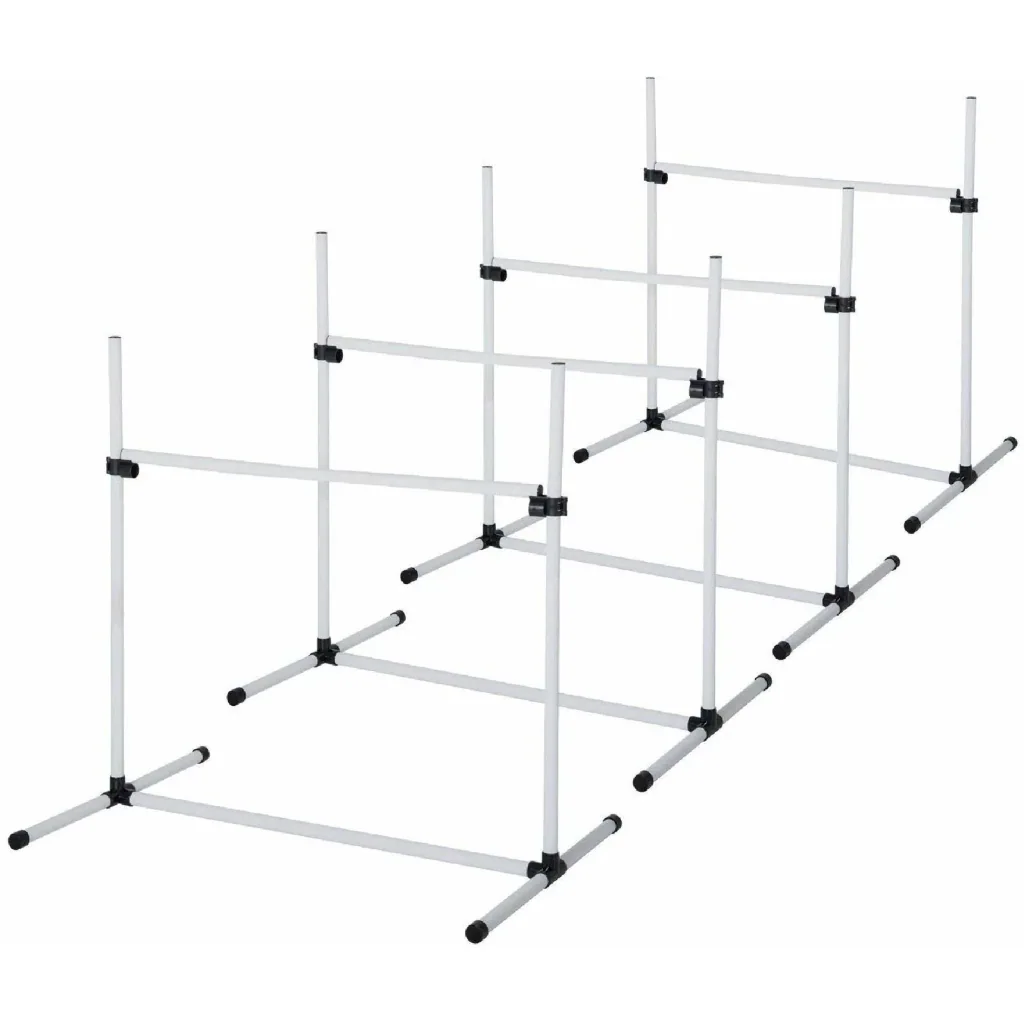 Agility Hürdenset Slalom Stangen Hunde Training Set 4 x Hürden Weiß