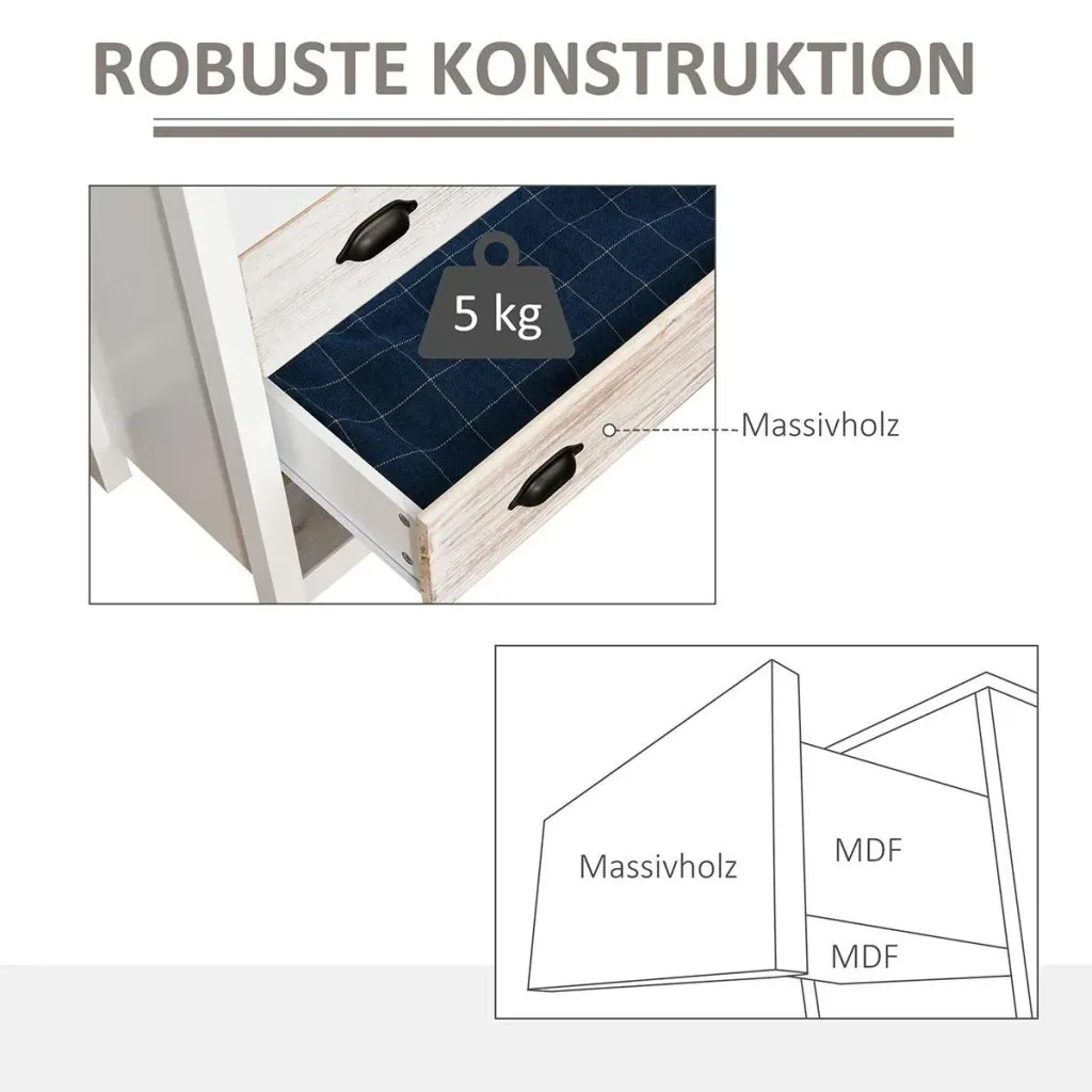Schubladenschrank Beistellschrank mit 5 Schubladen Kommode MDF Tannenholz 70 x 38 x 85 cm
