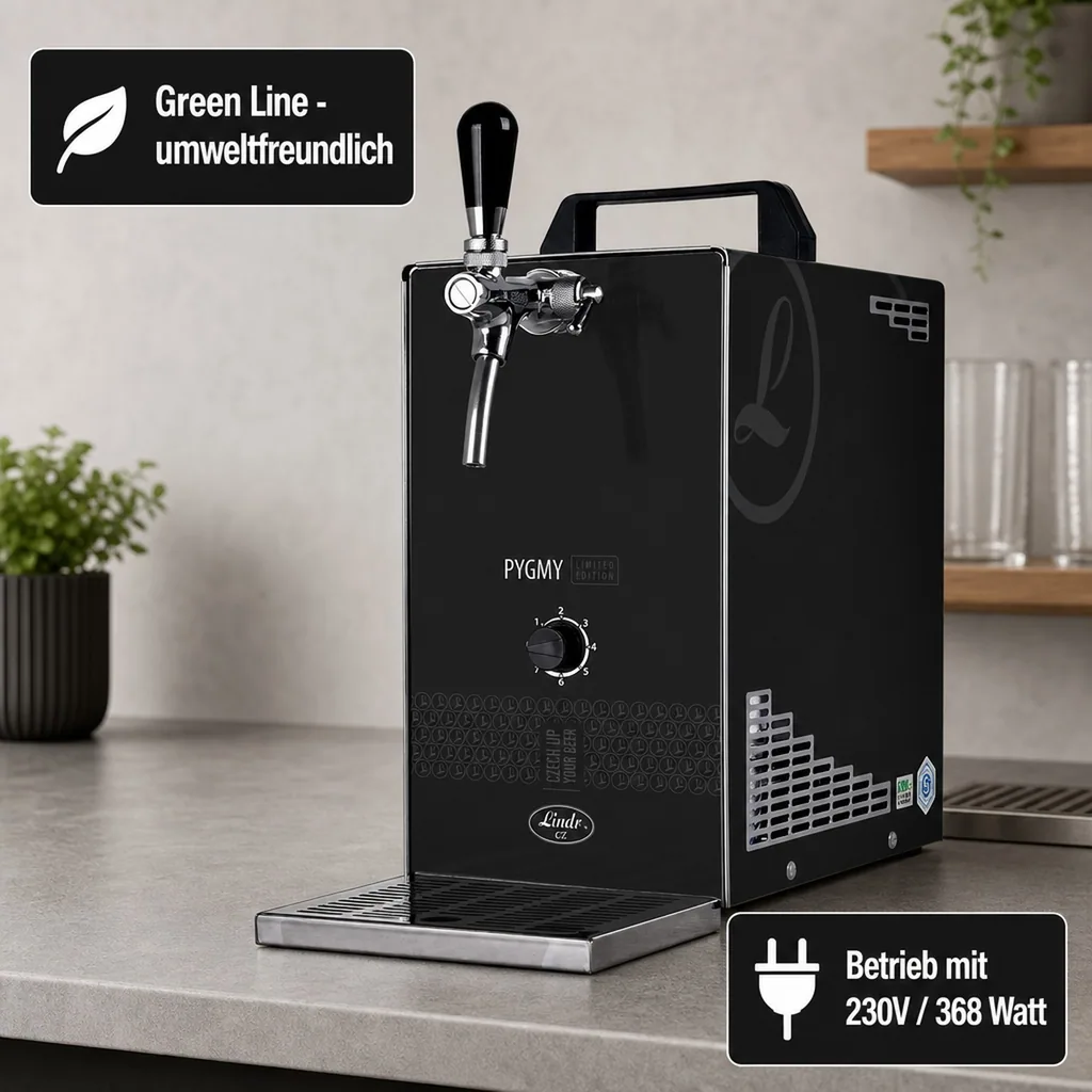 Zapfanlage, Bierzapfanlage PYGMY 25/K LIMITED EDITION mit Membranpumpe, 1-leitig Trockenkühlgerät aus Edelstahl, 35 Liter/h, Green Line
