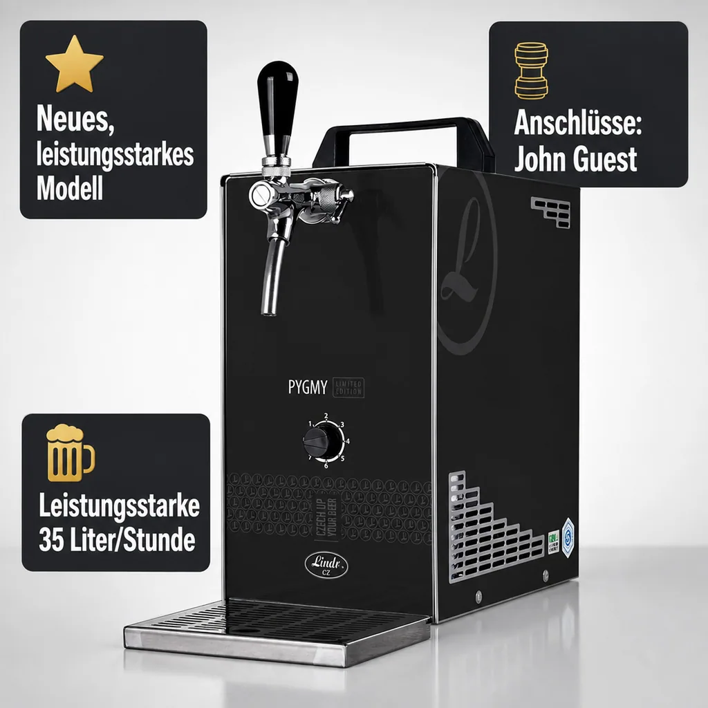 Zapfanlage, Bierzapfanlage PYGMY 25/K LIMITED EDITION mit Membranpumpe, 1-leitig Trockenkühlgerät aus Edelstahl, 35 Liter/h, Green Line
