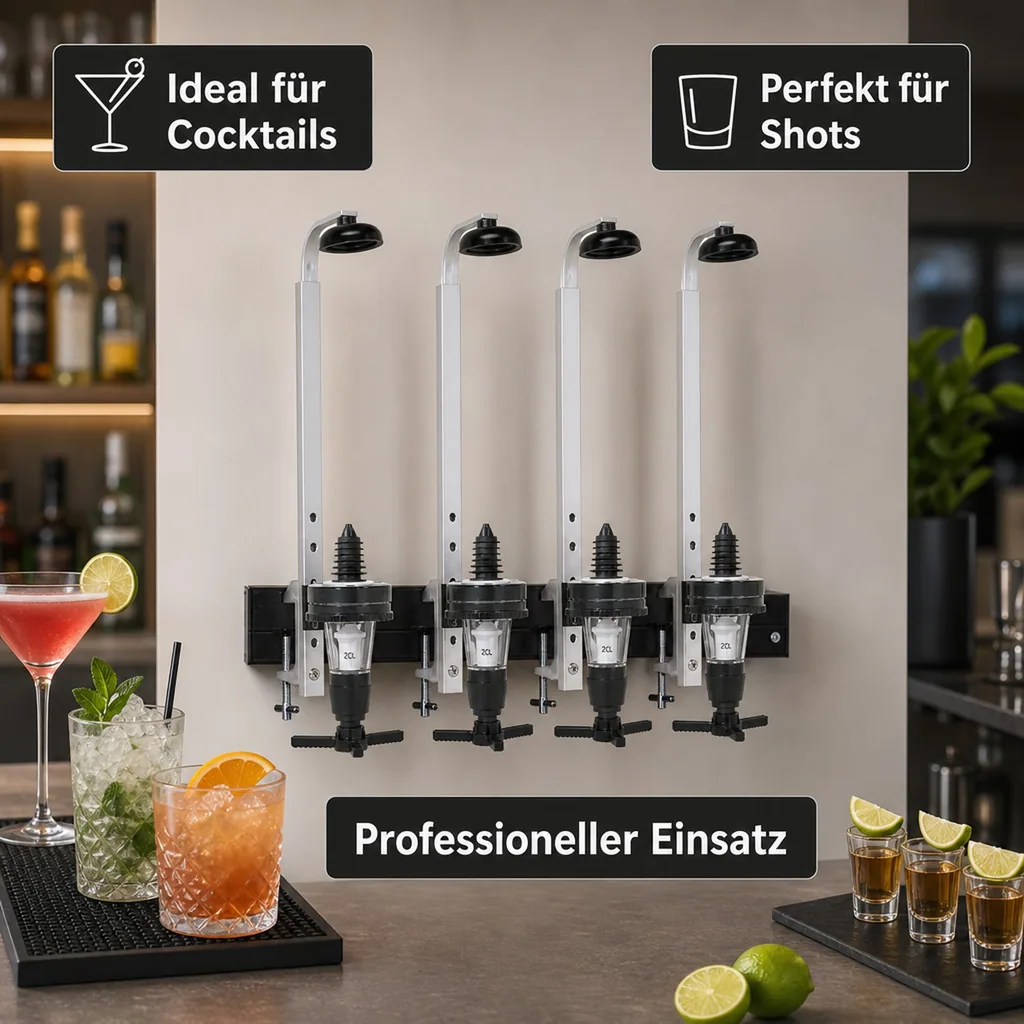 PRIMA Portionierer 2,0 cl (20 ml) für Schnapsflaschen 0,7 - 1,0 Liter - Platzsparend mit Regalhalter