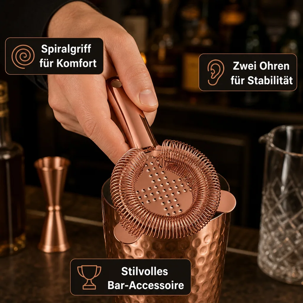 Strainer cocktail, Cocktailsieb, Barsieb - Edelstahl 304, Kupfer-Optik