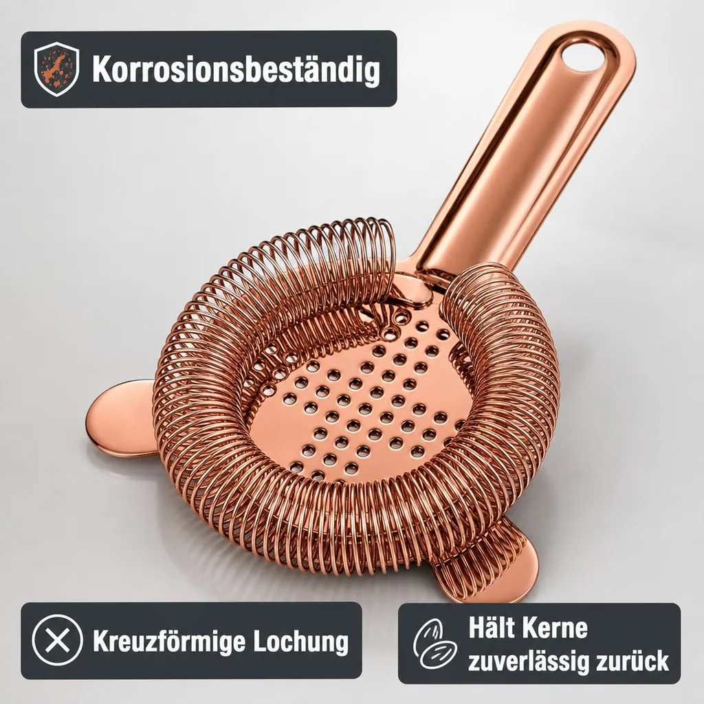 Strainer cocktail, Cocktailsieb, Barsieb - Edelstahl 304, Kupfer-Optik