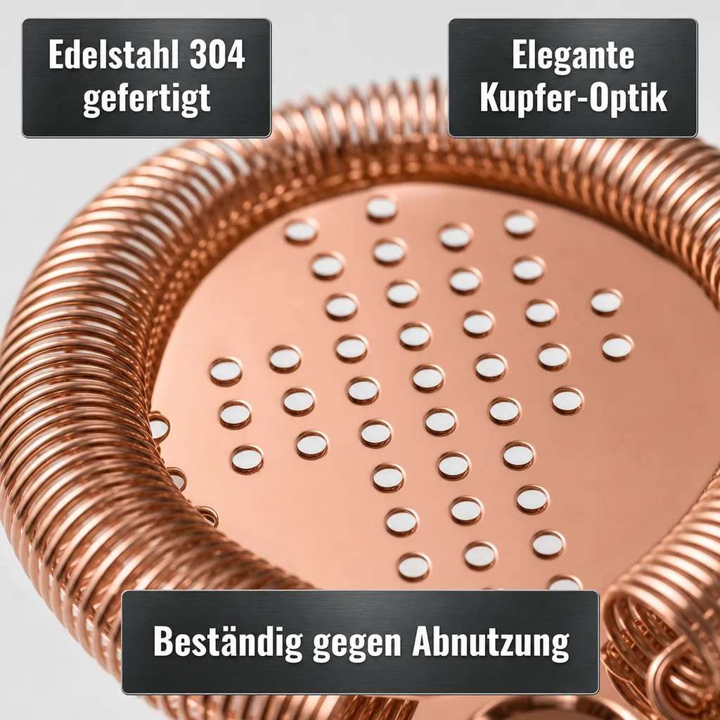 Strainer cocktail, Cocktailsieb, Barsieb - Edelstahl 304, Kupfer-Optik