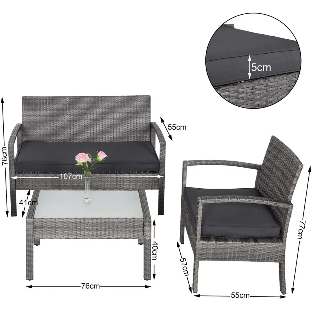 Polyrattan Loungeset 7-teilig - Grau / Anthrazit