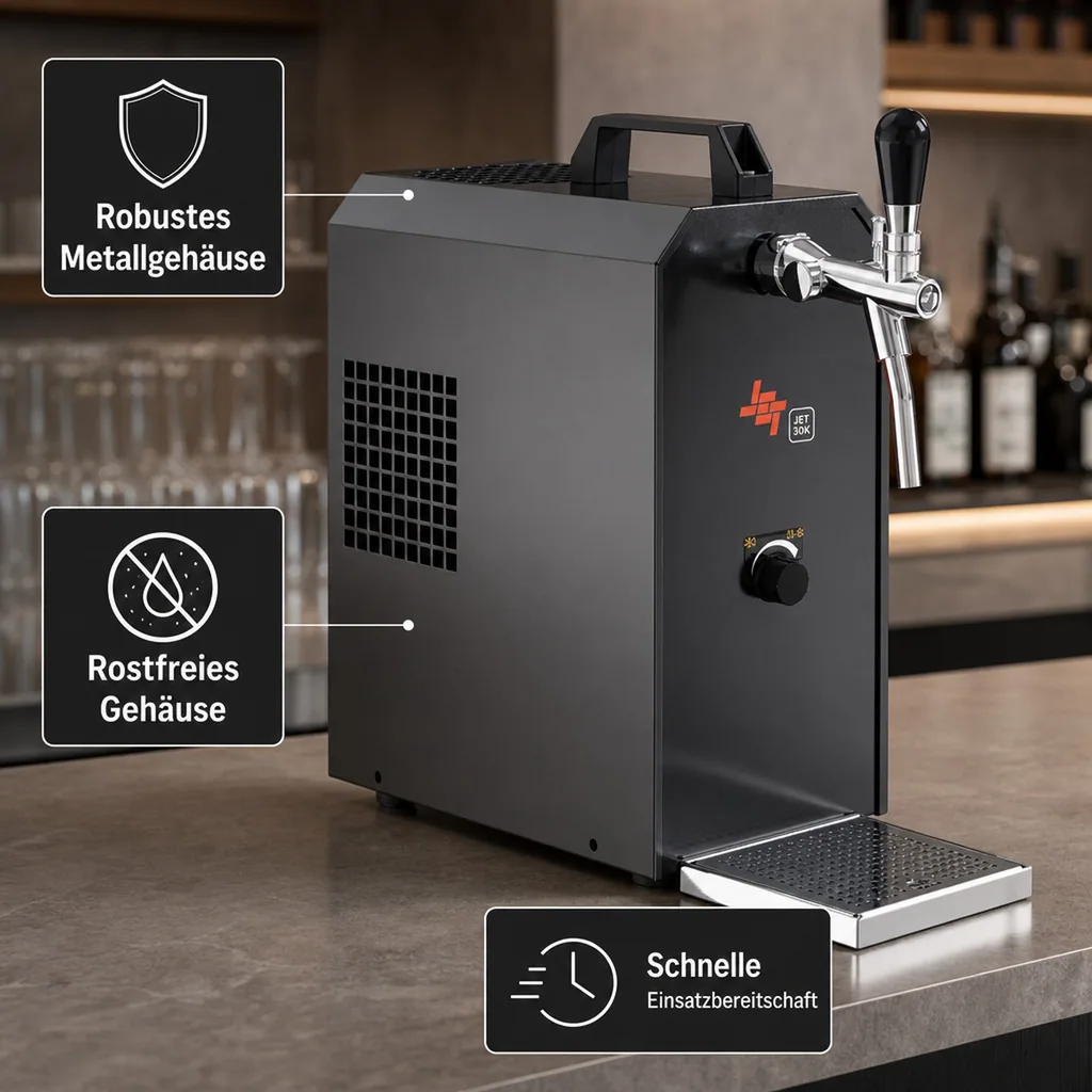 Zapfanlage, Bierzapfanlage JET 30K Bierkoffer mit Luftpumpe Durchlaufkühler 1-leitig Trockenkühler, bis zu 30 Liter/h
