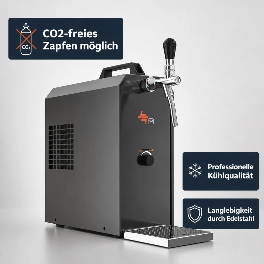 Zapfanlage, Bierzapfanlage JET 30K Bierkoffer mit Luftpumpe Durchlaufkühler 1-leitig Trockenkühler, bis zu 30 Liter/h