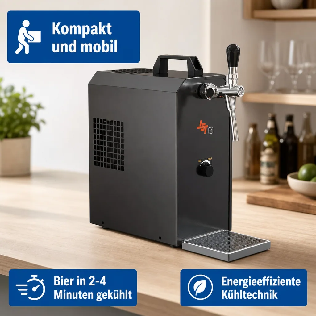 Zapfanlage, Bierzapfanlage JET 30K Bierkoffer mit Luftpumpe Durchlaufkühler 1-leitig Trockenkühler, bis zu 30 Liter/h