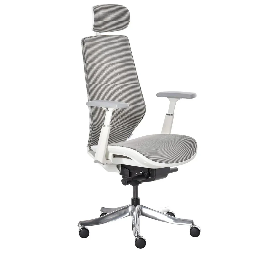 Bürostuhl Drehstuhl mit Kopfstütze Winkel einstellbar Hellgrau Schaumstoff Nylon Polyester 65 x 68 x 117-125 cm