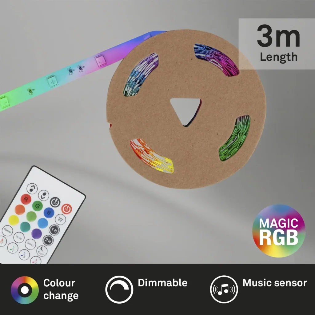 MAGIC RGB-LED Flexband, 3m, Musiksensor, 90 RGB-LEDs, 12W, Fernbedienung