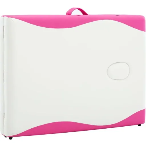 Klappbarer Massagetisch 2 Zonen Holz weiß und rosa