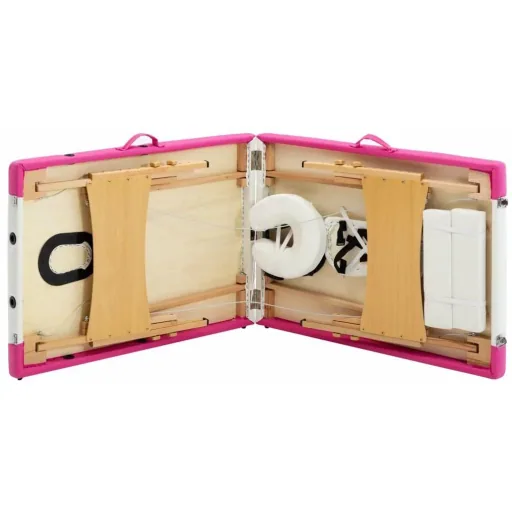 Klappbarer Massagetisch 2 Zonen Holz weiß und rosa