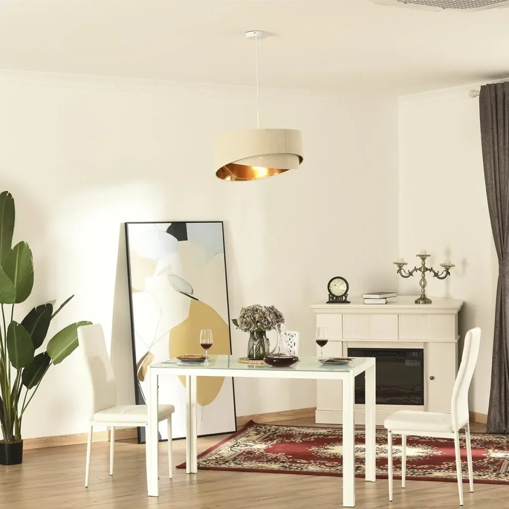 Deckenleuchte Kronleuchter Deckenlampe mit zwei abgeschrägte Lampenschirme für Büro, Wohnzimmer, Esszimmer, Stahl, Leine
