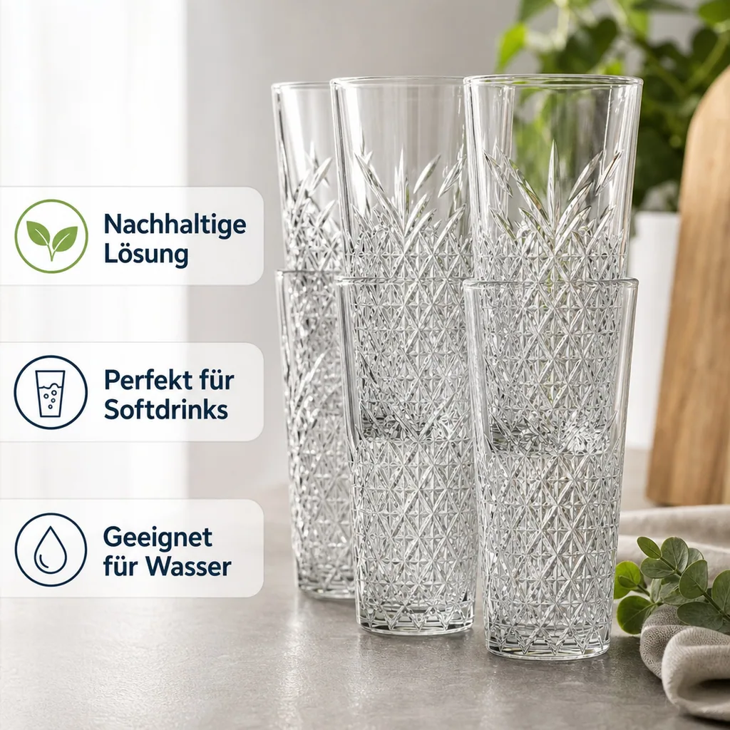Longdrinkgläser, Trinkgläser (6 Stück, 470ml) Timeless - Zeitlose Eleganz & Stapelbar - Für Cocktails & mehr