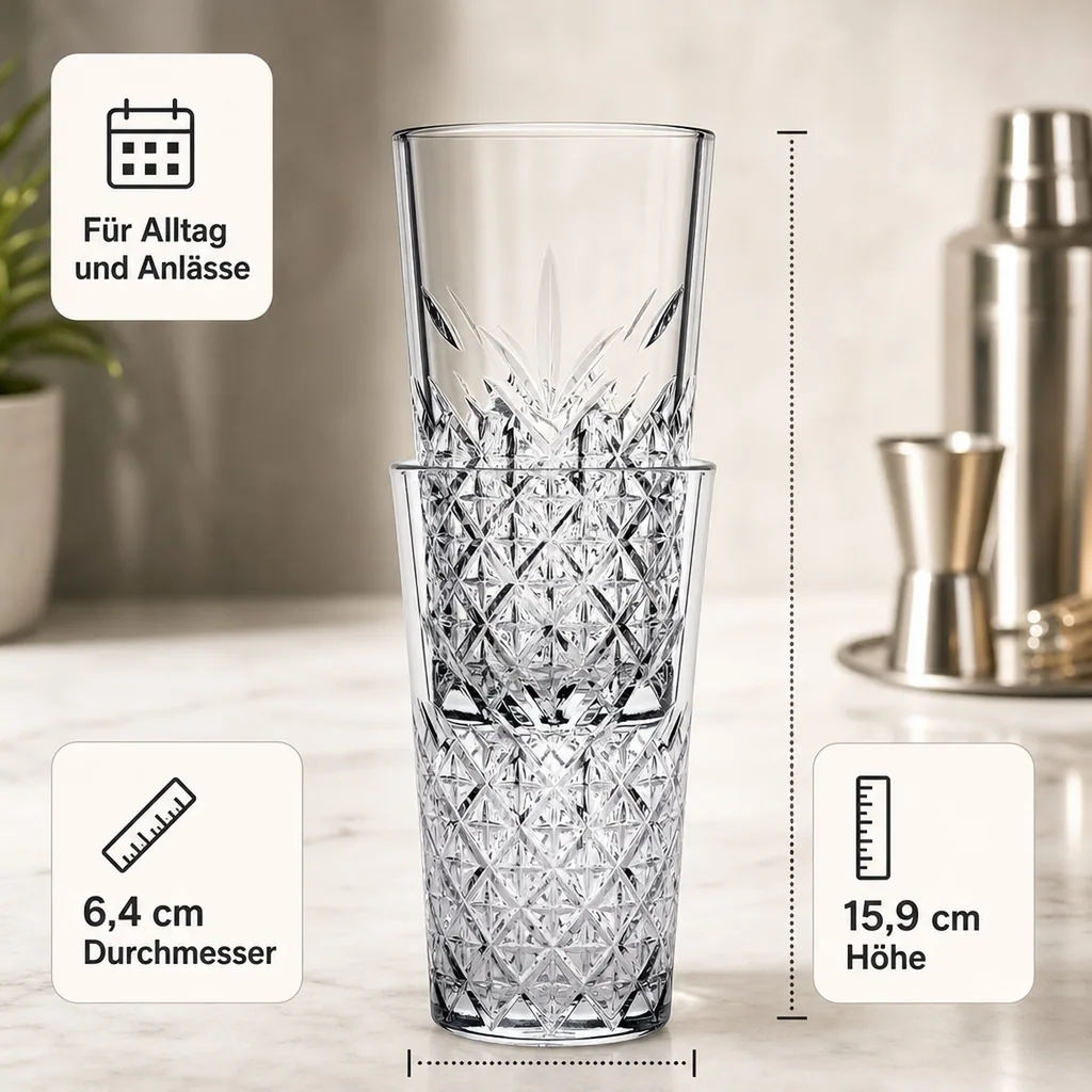 Longdrinkgläser, Trinkgläser (6 Stück, 470ml) Timeless - Zeitlose Eleganz & Stapelbar - Für Cocktails & mehr