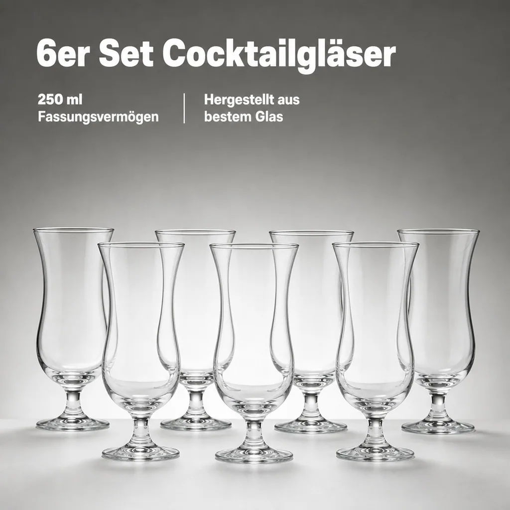 Cocktailgläser, Trinkgläser - 6er-Set, Holiday, 250 ml - Robust & Elegant | Ideal für Partys & Events