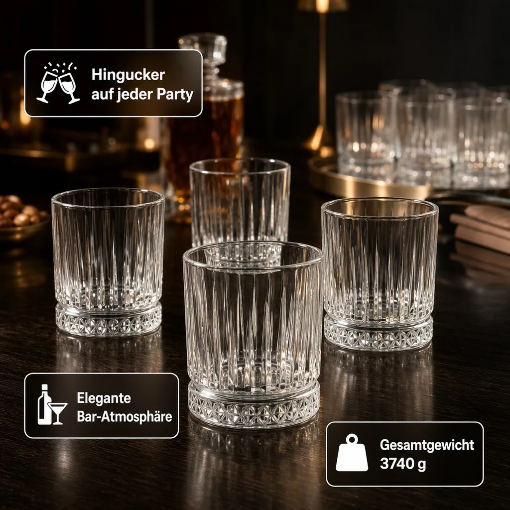 Whiskygläser, Whiskybecher - Elysia, 12er-Set, Stilvolle Gläser für Whisky & mehr, 210ml