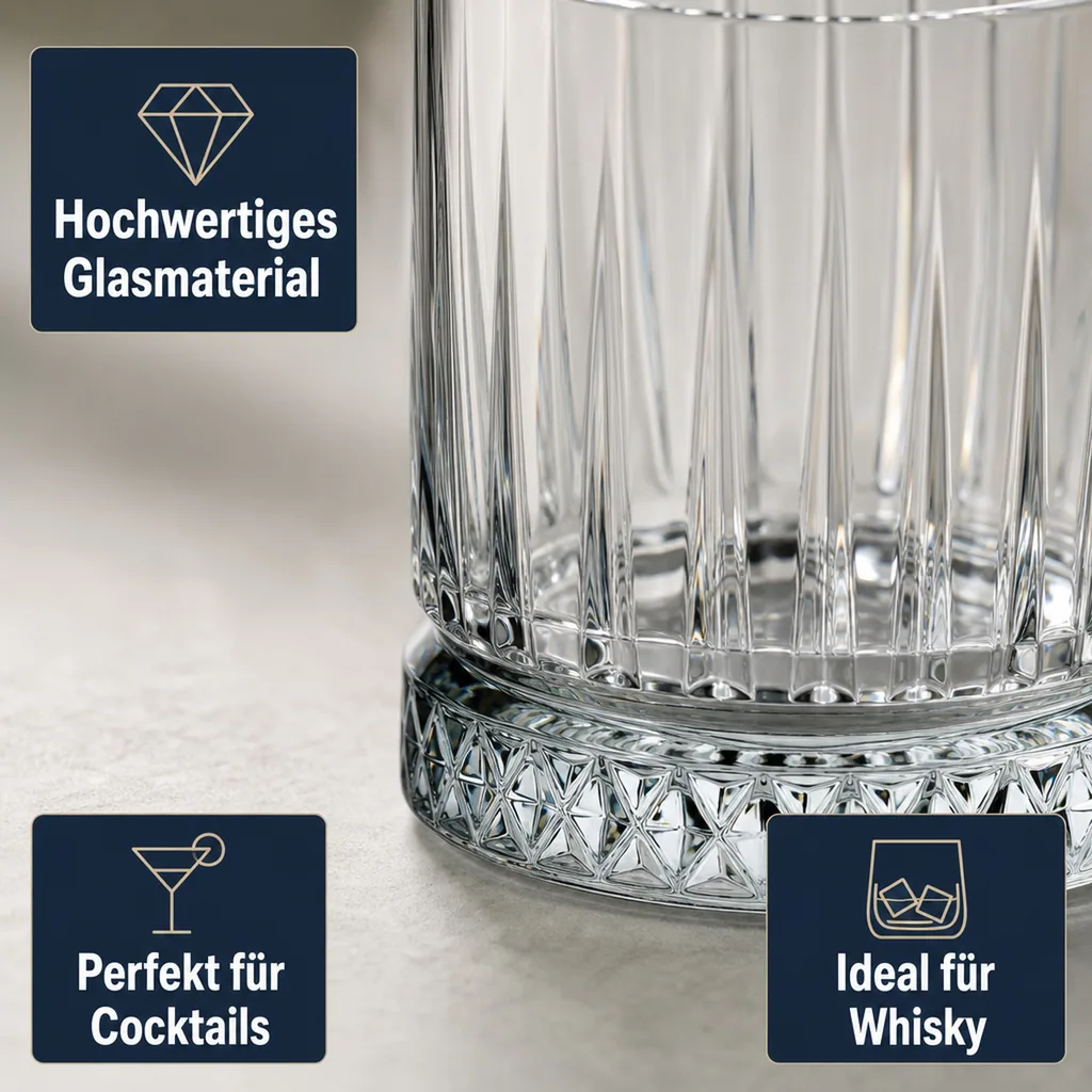 Whiskygläser, Whiskybecher - Elysia, 12er-Set, Stilvolle Gläser für Whisky & mehr, 210ml